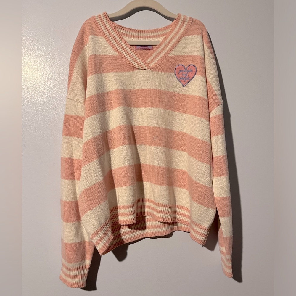 Pink and white strip knit sweater